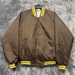 Hartwell Sports Varsity Bomber Jacket Mens Large Brown Yellow FJ-643 USA Vintage